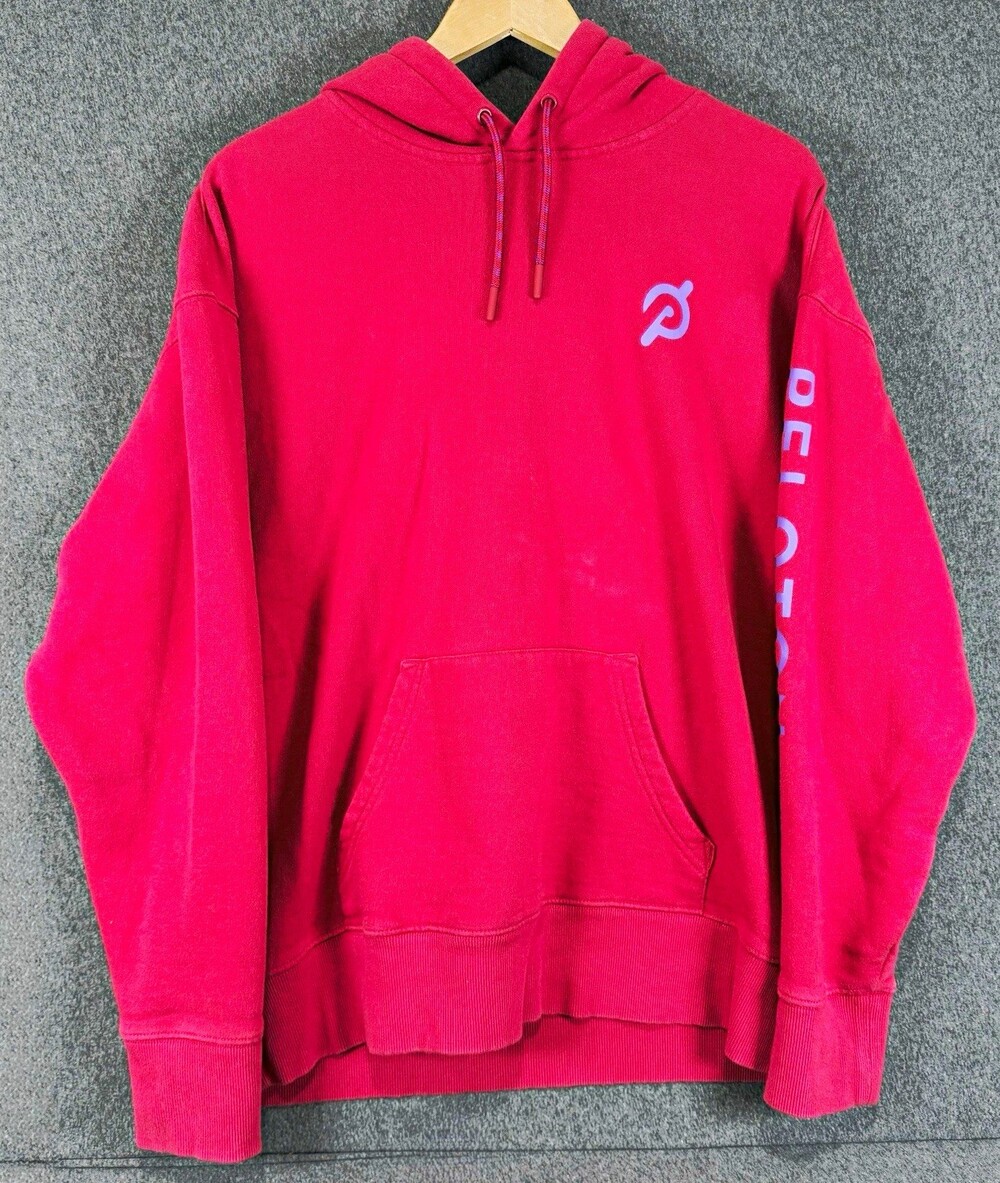 Peloton Hoodie Medium Pink Purple Logo Pullover Sweatshirt Kangaroo Pocket